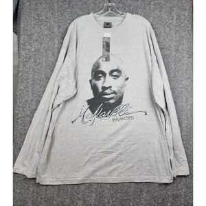 Makaveli Branded Tupac Long Sleeve Shirt‎ Mens XXXL Gray Graphic Rap Tee NWT